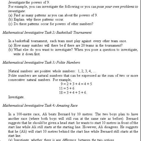 Mathematical Investigative Tasks for Test Instrument | Download ...