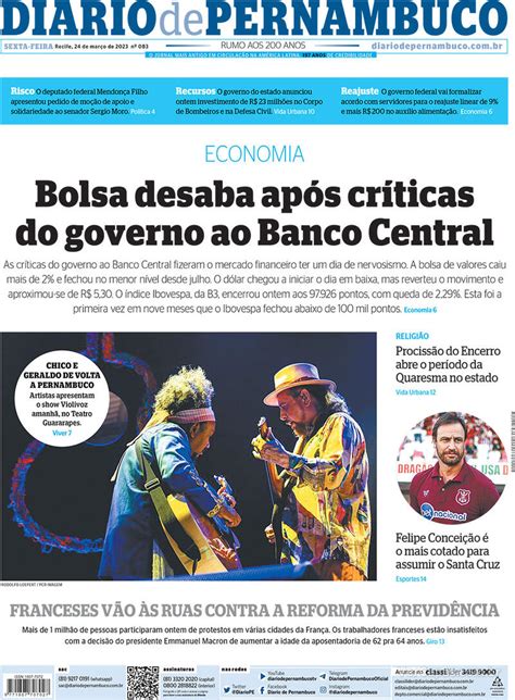 Capa Diario De Pernambuco Ter A De Janeiro De