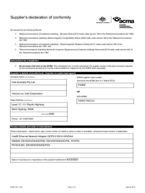 Fillable Online Supplier S Declaration Of Conformity Fax Email Print