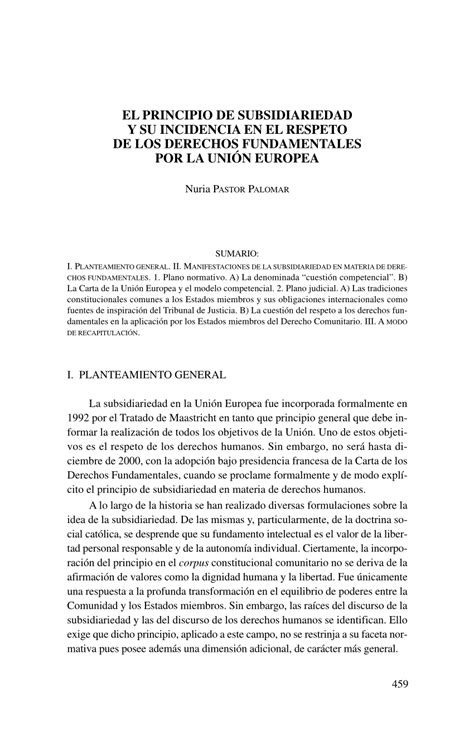 Pdf El Principio De Subsidiariedad Y Su Incidencia En El Respeto De