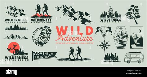 Outdoor Wilderness Adventures And Hiking Vector Collection With