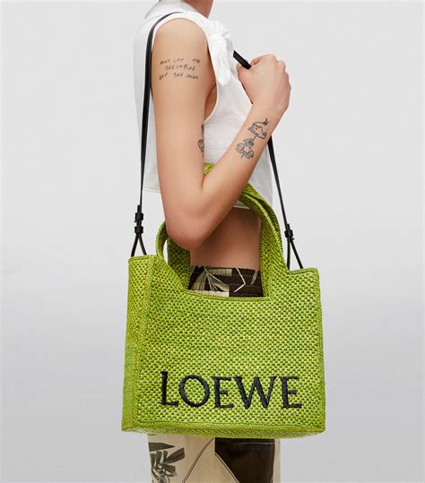 Womens Loewe Green X Paulas Ibiza Medium Raffia Font Tote Bag Harrods Uk