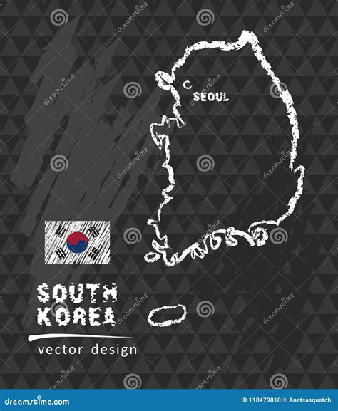 Mapa De La Corea Del Sur Dibujo De La Pluma Del Vector En Fondo Negro