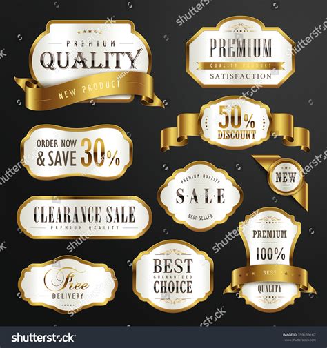 Collection Premium Quality Golden Labels Design Stock Vector Royalty