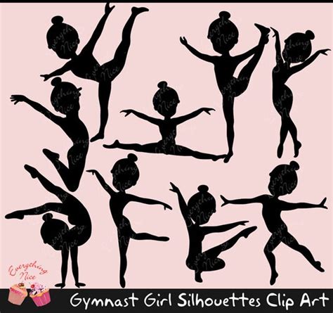 Gymnast Girl Silhouettes Clip Art Set Etsy Girl Silhouette