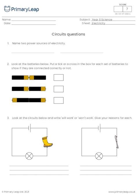 Year 6 Science Circuits Questions