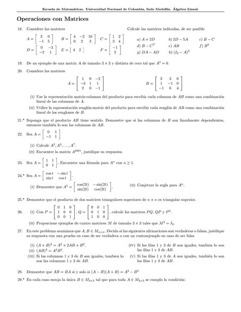 Taller 2 ALGEBRA LINEAL Escuela De Matem Aticas Universidad