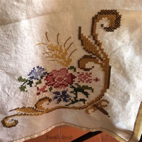 Old Hand Embroidered Tablecloth Cross Stitch