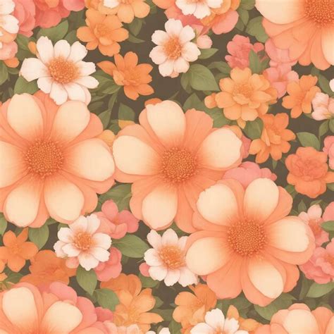 Premium PSD Pink And Orange Flower Patterns Background With White Flowers