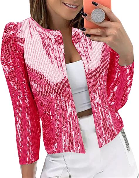 Women S Sparkly Sequin Open Front Blazer Coat Casual Solid Color