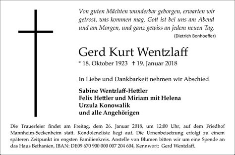 Traueranzeigen Von Gerd Kurt Wentzlaff Trauerportal Ihrer Tageszeitung