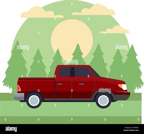 Pick Up Vehicle In The Forest Icon Vector Illustration Stock Vector