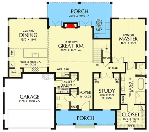 4 Bed New American House Plan With Main Floor Master Floor Plan