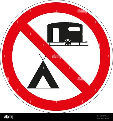 French Road Sign Parking Prohibited For Caravans And Tents Stock Photo