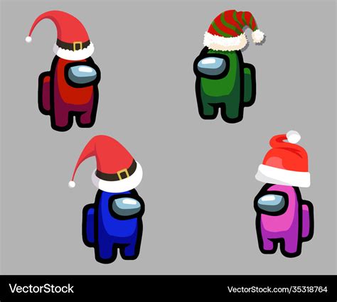 Among us game with christmas hats Royalty Free Vector Image