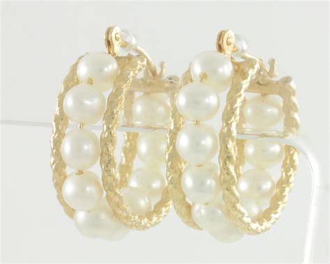 Pearl Hoop Earrings 10k Gold Akoya Cultured Pearl Hoops 4mm Pearl