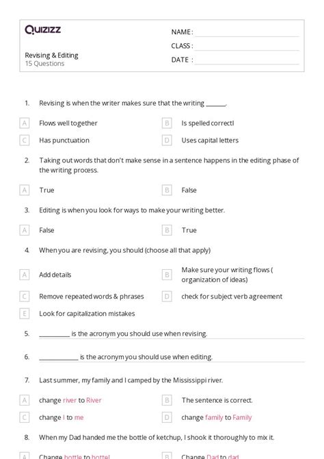 Revising Writing Worksheets For Th Year On Quizizz Free Printable