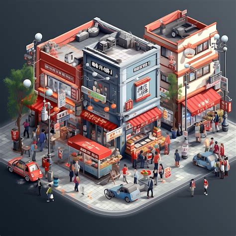 Premium Ai Image Isometric Of Modern Commercial Street Busy Street