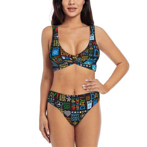 Jgfou Happy Father Day Print Bikini Set For Women Two Piece Swimsuit