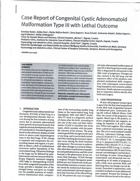 Pdf Case Report Of Congenital Cystic Adenomatoid Malformation Type Iii With Lethal Outcome