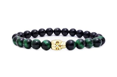 Men S Emerald Gold Skull Bracelet Men S Etsy