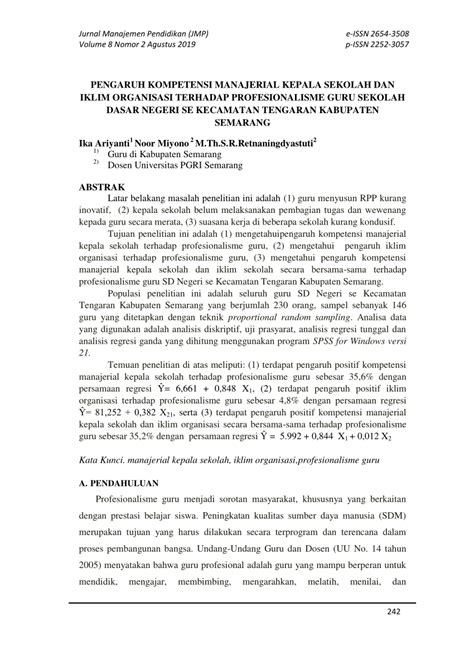 Pdf Pengaruh Kompetensi Manajerial Kepala Sekolah Dan Iklim