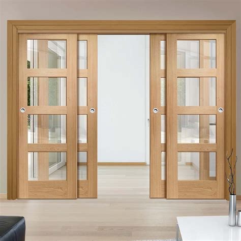 Pass Easi Four Sliding Doors And Frame Kit Shaker Oak 4 Pane Door