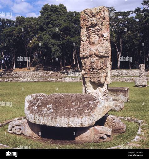 a stela in the ancient Mayan city of COPAN in Honduras. This statue ...