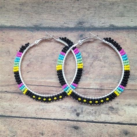 Authentic Native American Beaded Hoops Beaded Hoop Earrings Beaded