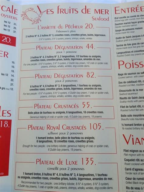 Menu au Café de lOuest Saint Malo