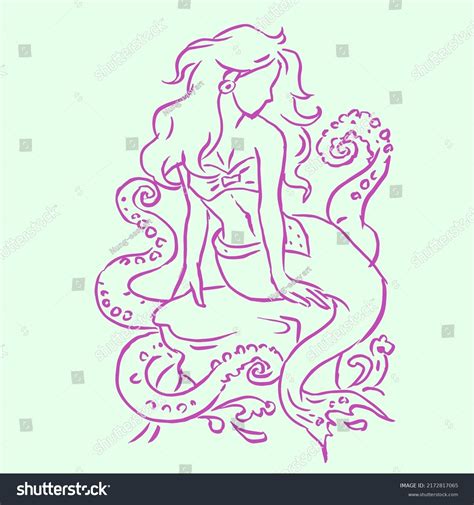 Mermaid Sitting On Rock Art Vector Stock Vector Royalty Free