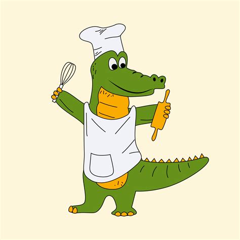 Ilustra O Vetorial De Um Crocodilo De Cozinheiro Em Um Chap U De Chef