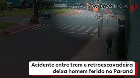 VÍDEO Acidente entre trem e retroescavadeira deixa homem ferido no