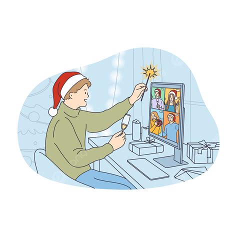 Online New Year And Christmas Celebration Concept Online Santa