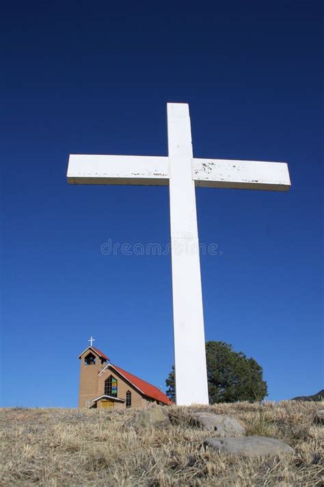 Large White Cross With Church Stock Photo Image Of White Cross 13532038