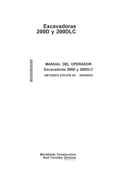 Manual Del Operador De La Excavadora John Deere 200d 200dlc Pdf Es