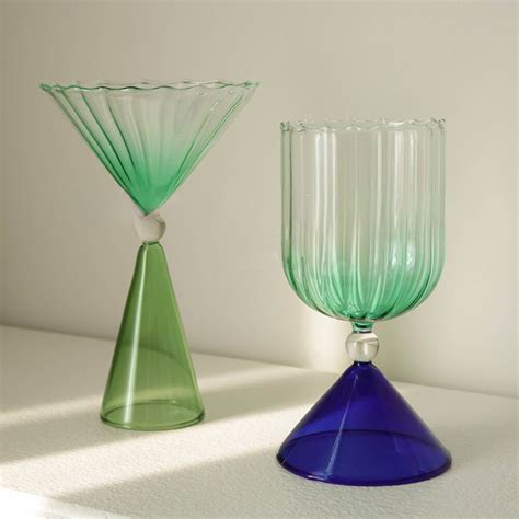 Goblet Glass Cups Colorful Gradient Cocktail Wine Whiskey Cup Tall Champagne Coupes Party Drink