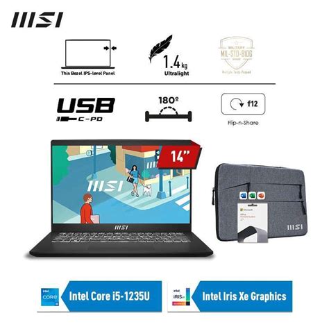 Jual MSI Modern 14 C12MO Intel Core I5 1235U 16GB SSD 512GB 14 FHD W11