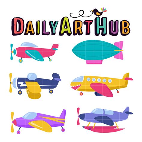 Colorful Airplane Collection Clip Art Set – Daily Art Hub // Graphics ...