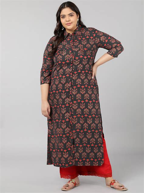 Buy Kipek Women Plus Size Ethnic Motifs Printed Pure Cotton Kurta