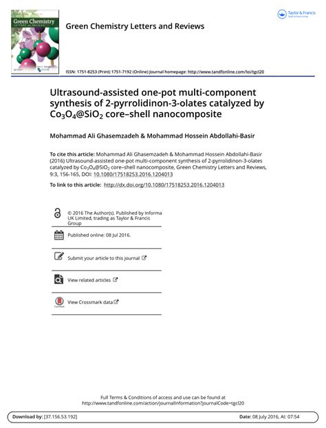 Pdf Ultrasound Assisted One Pot Multi Component Synthesis Of 2