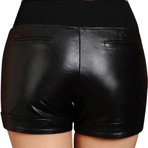 Buy Autumn Winter Leather Shorts Women Genuine Sheepskin Vintage Casual Shorts