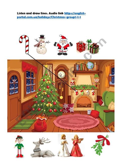 Christmas Prepositions Listen And Draw Lines Esl Worksheet By Pupikkk