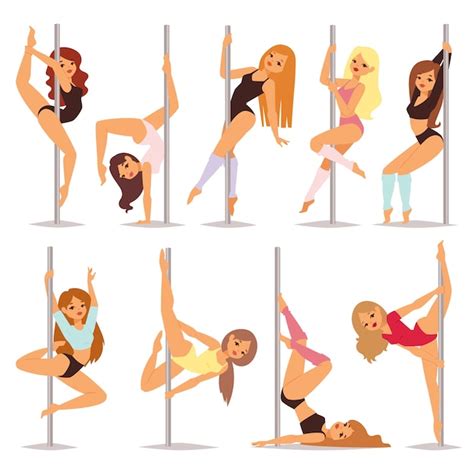 Conjunto De Estilo De Desenho Animado De Mulheres De Pole Dance Em