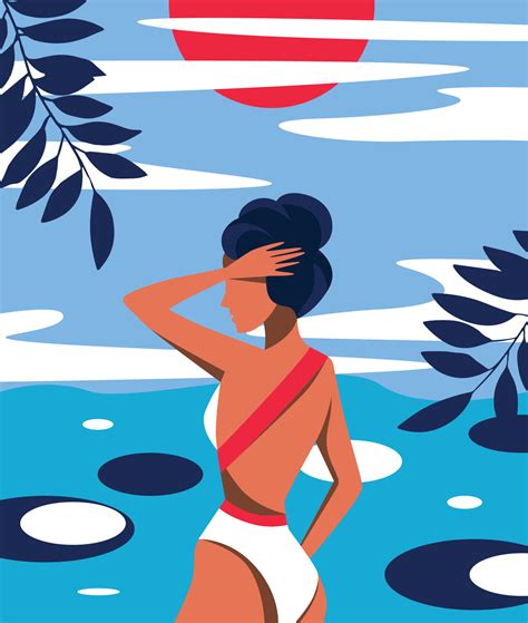diseño de ilustración de gráficos vectoriales una niña sin rostro en bikini traje de baño en la