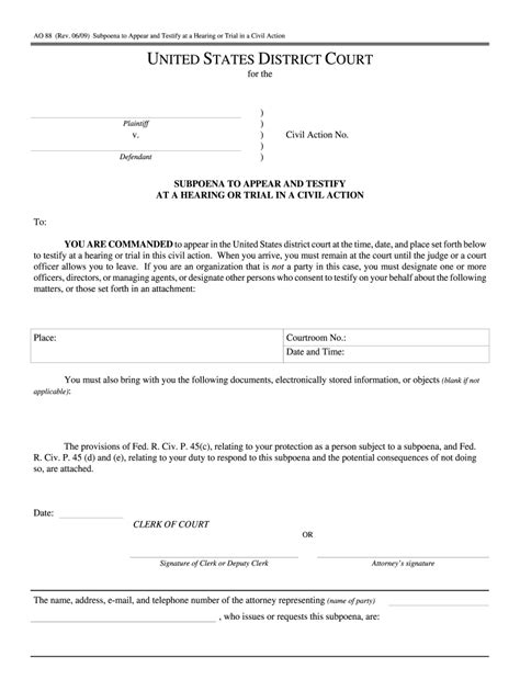 Subpoena To Appear And Testify At A Hearing Or Trial In A Civil Action