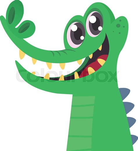 Funny Green Crocodile Cartoon Vector Illustration For Children Book