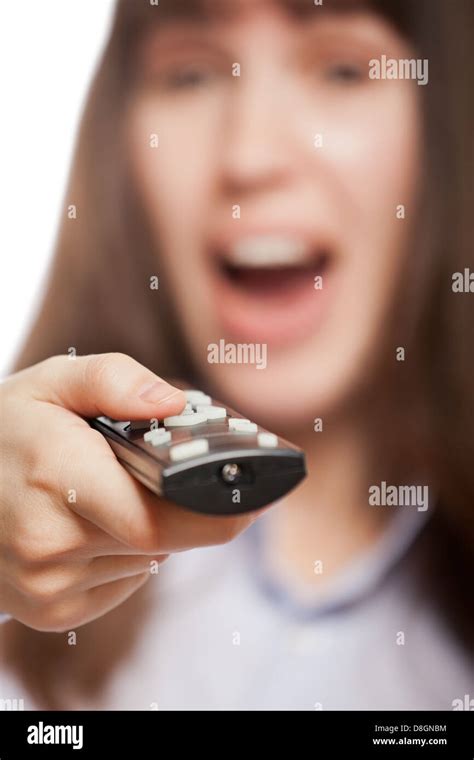 Woman Hand Holding Tv Channel Remote Control Stock Photo Alamy