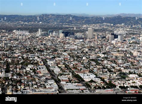 aerial view of los angeles LA urban sprawl skyline skyscrapers Stock ...