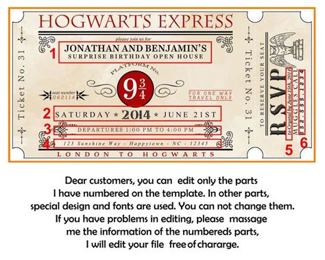 A Ticket For Hogwart S Express Is Shown In Red And Black Text On An Old